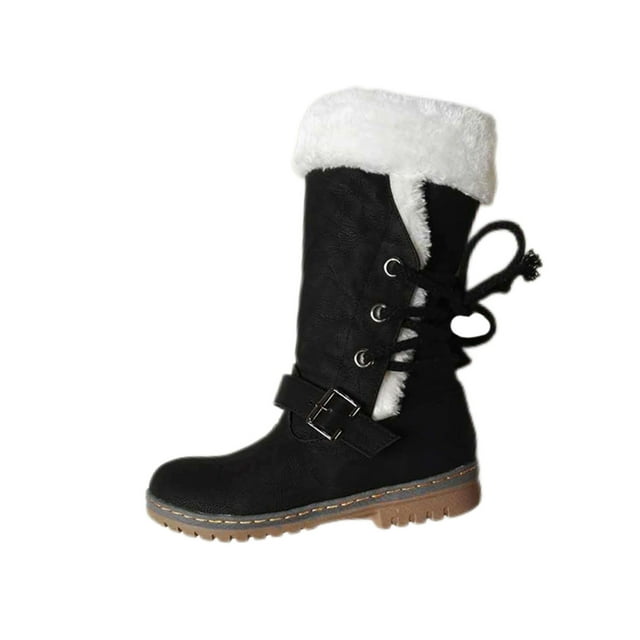 MAWCLOS Women Winter Boot Plush Lining Snow Boots Lace Up Slip Resistant Warm Shoes Round Toe Work Black 9