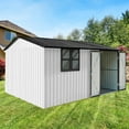 thumbnail image 2 of 10x12 Ft Metal Outdoor Storage Shed with Window & Vents, Waterproof Garden Tool Shed with Hinged Door Padlock and Built-In Hooks for Backyard Lawn Equipment Organization, White+Black, 2 of 6