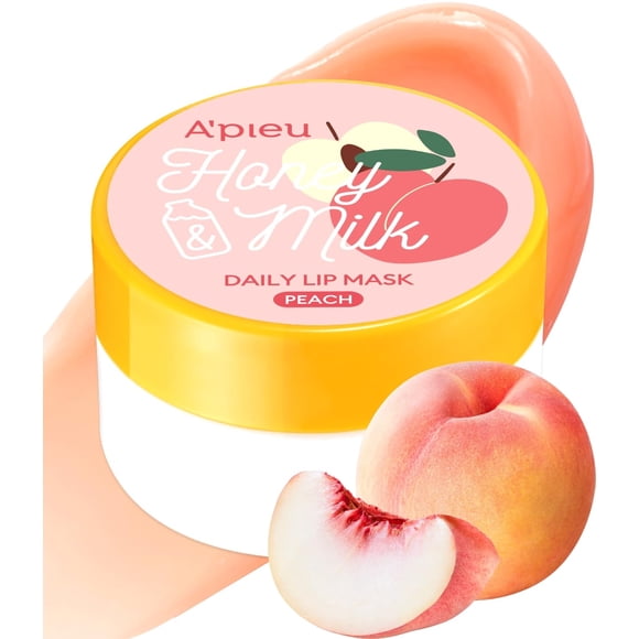 A'PIEU Mascarilla labial diaria de miel y leche (melocotón) - Mascarilla labial coreana nutritiva durante la noche | Hidratante labial con miel, propóleo y jalea real para unos labios suaves y afelpad