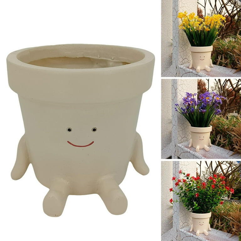 Waroomhouse Flowerpot Indoor Plant Pot Smiling Face Resin Flower