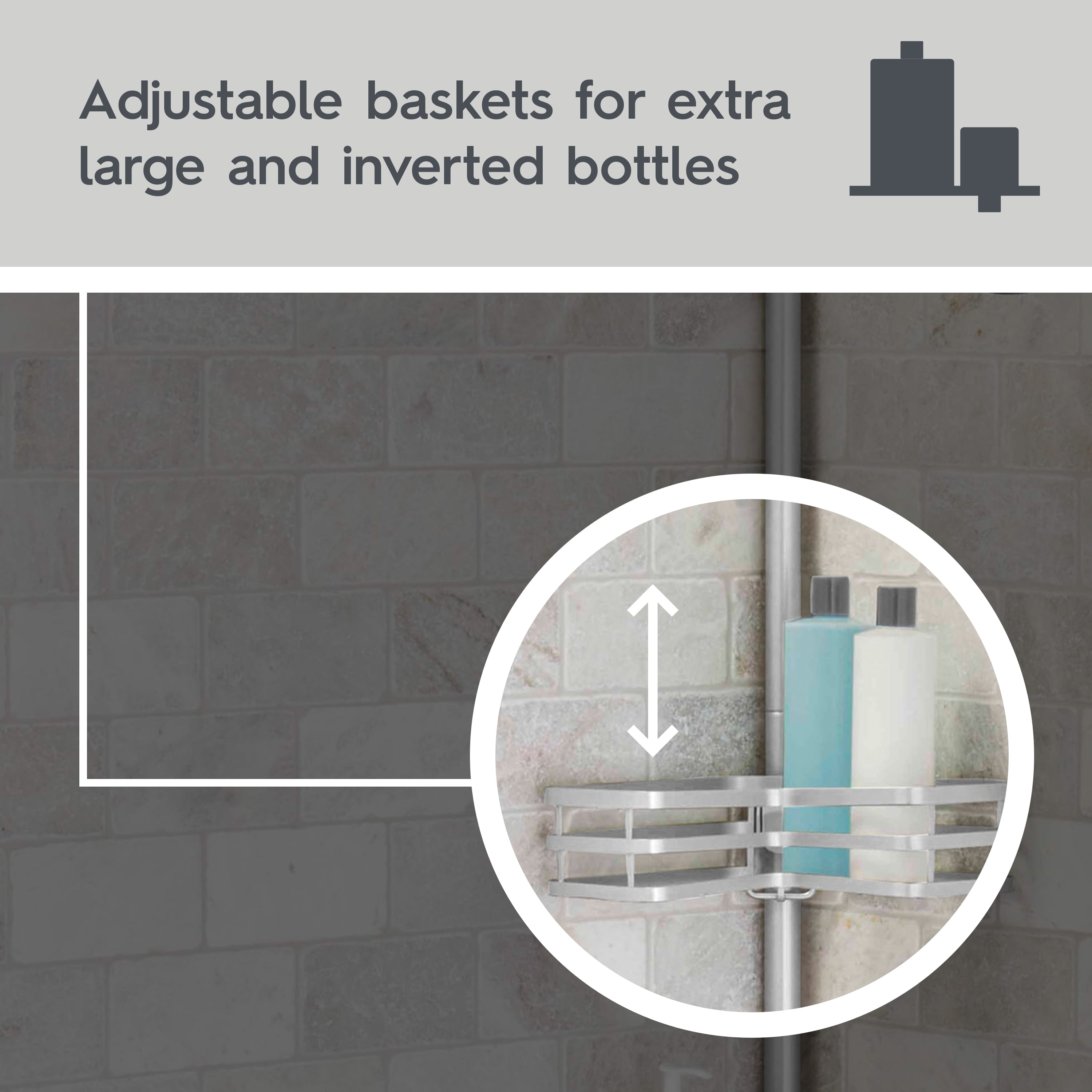 Better Homes & Gardens Adjustable Rust-Resistant Satin Nickel Tension Pole Shower Caddy, 3 Tier, 5-9 ft