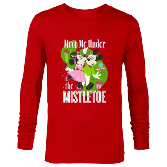 Disney Mickey & Minnie Mouse Meet Me Under The Mistletoe - Long Sleeve T-Shirt for Men - Customized-New Red