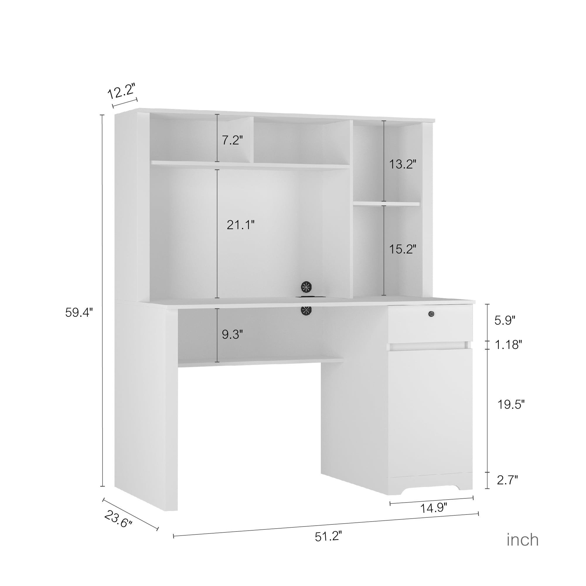 Aukfa Home Office Computer Desk with Hutch and Charging Station, White