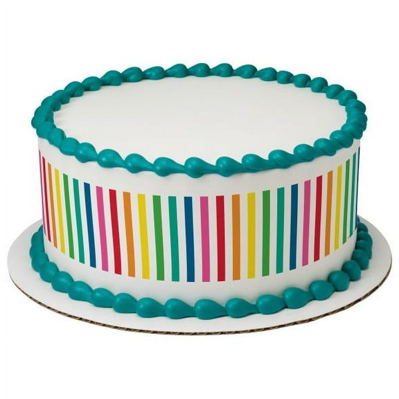 Rainbow Stripes 3 Strips Edible Frosting Photo Cake Border Decoration #596