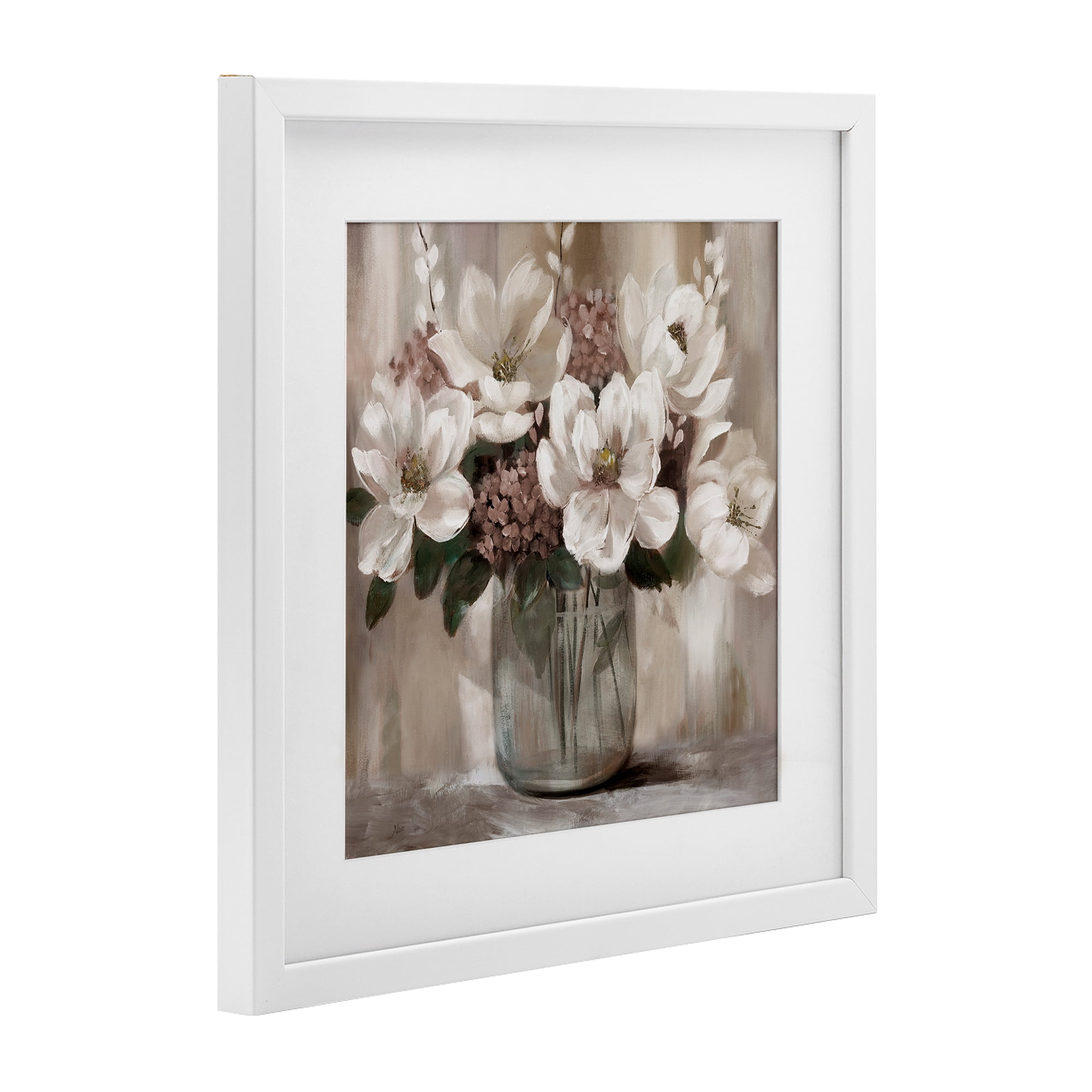 Stupell Industries Ivory Magnolias Vase White Framed Print Under Glass, design by Nan