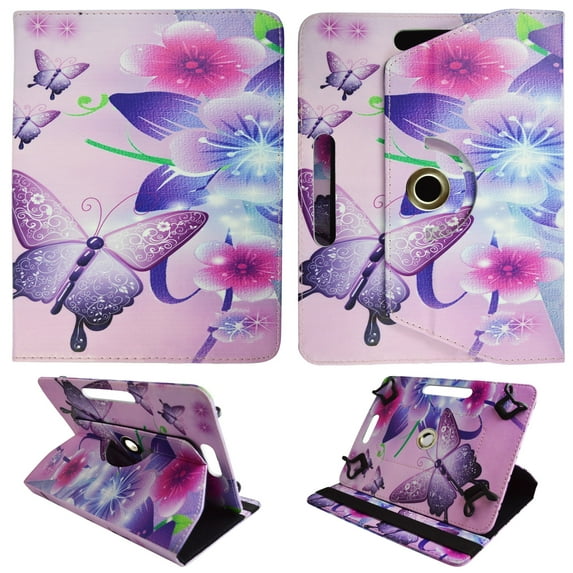 Purple Flower Butterfly folio tablet Case for Samsung Galaxy Tab A 8 inch android tablet cases 8 inch Slim fit standing protective rotating universal PU leather standing cover