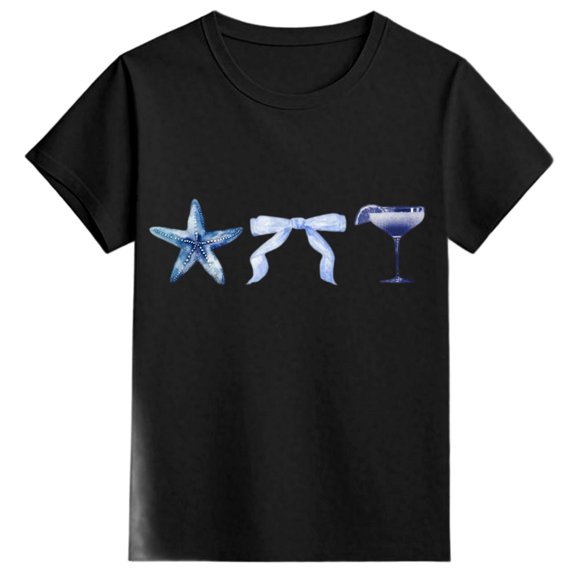 YUEHUA Shirts for Girls 5T Girls Casual Short Sleeve T Shirt Cute Ocean Animal Print Round Neck Loose Fit Soft Comfortable Summer Basic Tee for Toddler Kids, Size 4-5 Years