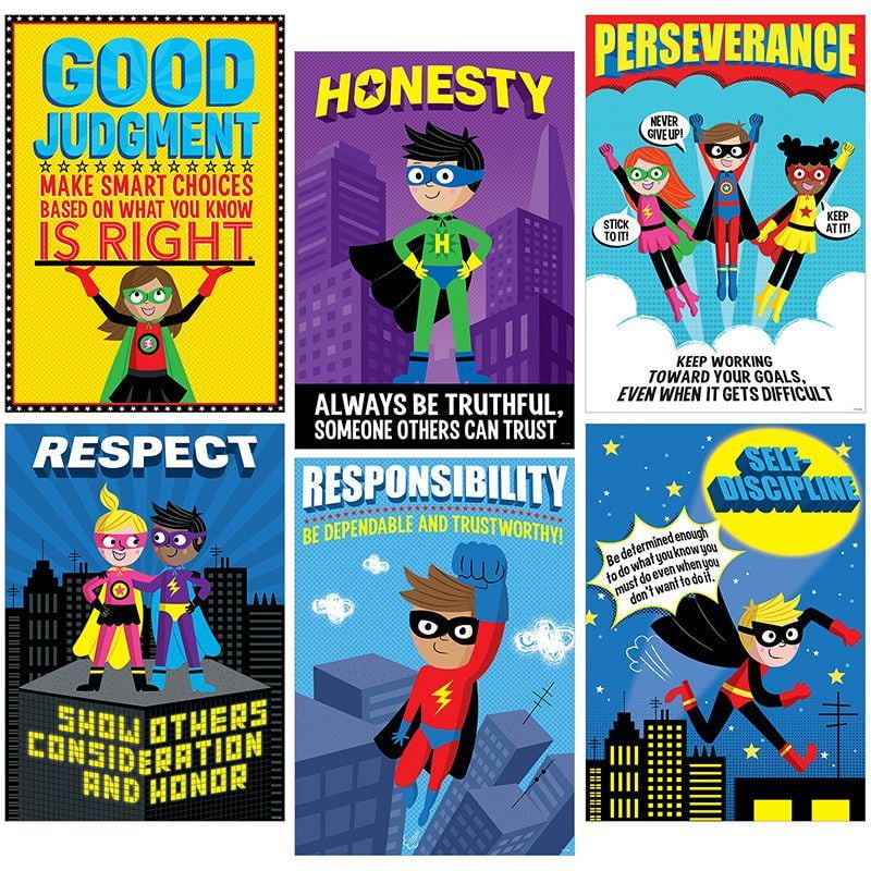 SUPERHERO CHARACTER EDUCATION INSPIRE U POSTER PACK, 6 POSTERS