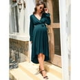 thumbnail image 3 of Women V Neck Wrap Maternity Dress Lantern Long Sleeve Tie High Waist A-Line Flowy Dress with Belt, 3 of 5