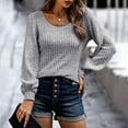 thumbnail image 2 of Aboser Ribbed Knit Sweaters for Women Dressy Casual Scoop Neck Pullover Shirts Lantern Long Sleeve Sweater Lightweight Cozy Knitwear Warm Clothes Gray L, 2 of 7