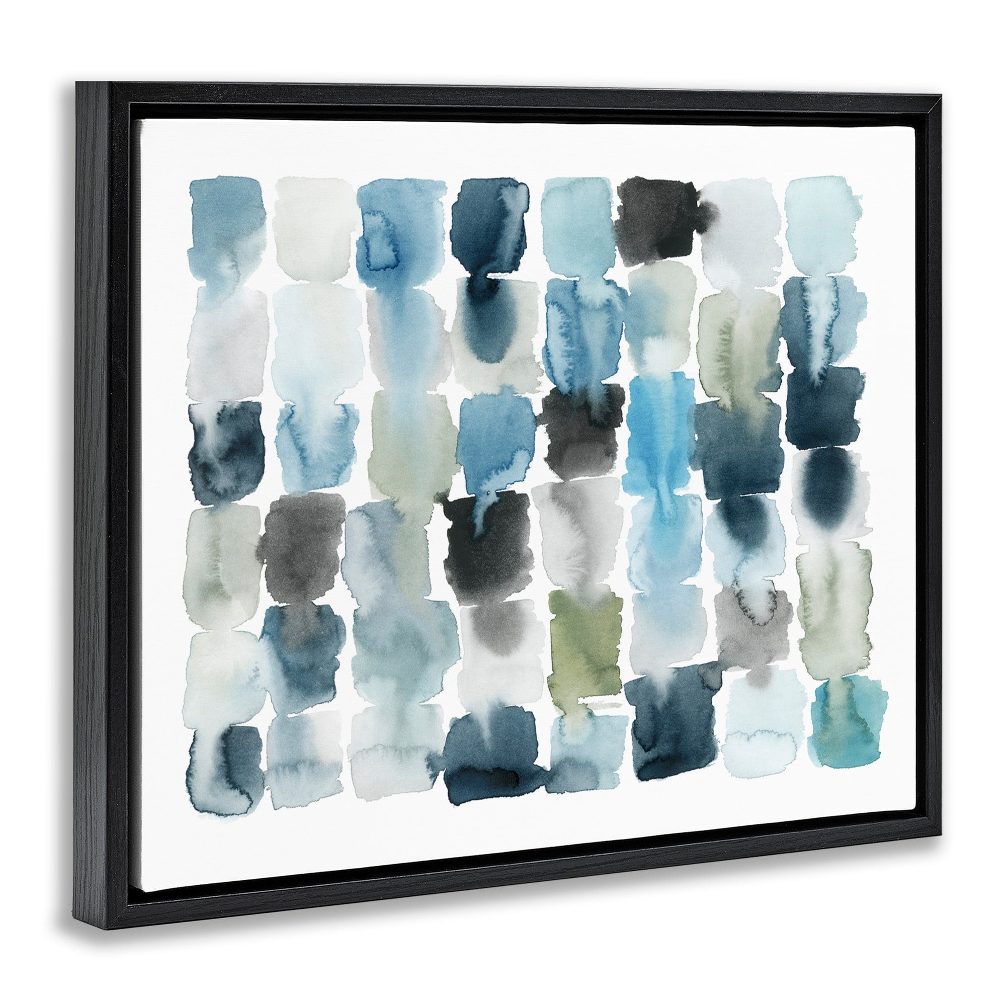 Stupell Industries Ocean Inspired Abstract Tiles Blue Green Watercolor Jet Black Framed Floating Canvas Wall Art, 16x20, by Grace Popp