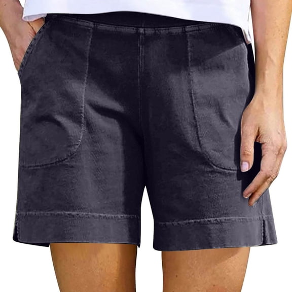 RPVATI Elastic Waist Shorts Women Plus Size Comfy High Waisted Running Bermuda Shorts Casual Summer Athletic Vacation Beach Shorts with Pockets Gym Walking Dark Gray XL