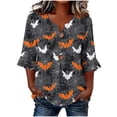 thumbnail image 2 of JOANKDMI Womens Gothic Flying Bat T Shirts Spiderweb Pattern Blouse Casual 3/4 Sleeve V Neck Top for Scary Trick-or-Treat Event and Spooky Halloween Festival Casual Dress Up Outfit, 2 of 7