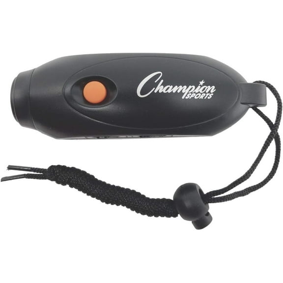 Champion Sports Electronic Hand Whistle, Three Tone-for Sports Coach, Referee, PE Teacher, Lifeguard, & Personal Use -Push Button, Handheld, Indoor and Outdoor, Adjustable Volume & Wrist Strap Black
