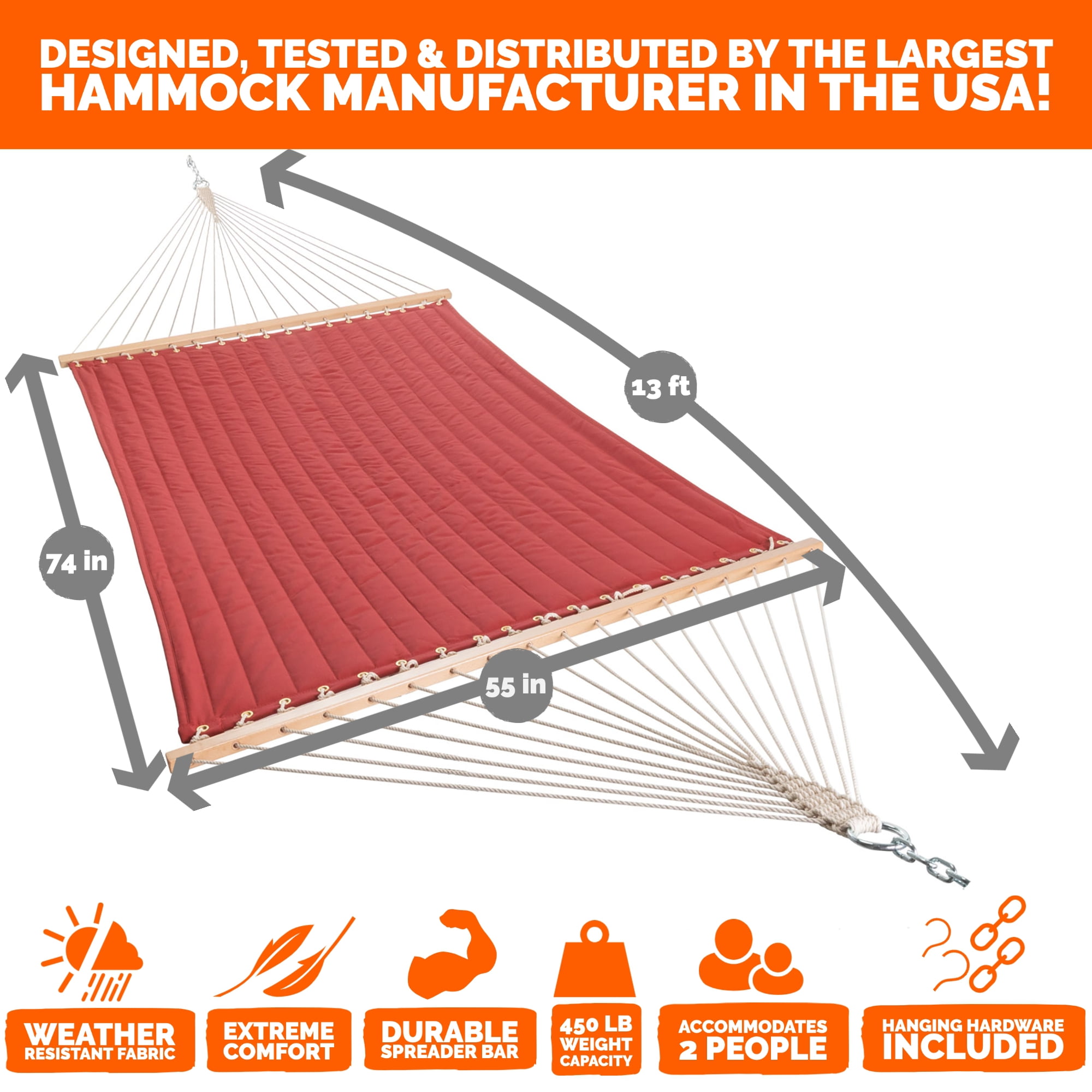 Castaway Living Large Double Quilted Hammock - Red