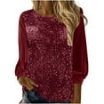 thumbnail image 2 of Guieoi Womens Tops Plus Size Trendy Woman Long Sleeve Solid Round-Neck Sequin Blouse Blue Black*Friday/Cyber*Monday Clearance, 2 of 7