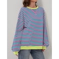 thumbnail image 4 of Women Oversized Striped Color Block Long Sleeve Crew Neck Sweatshirt Casual Loose Pullover Y2K Shirt Top, 4 of 7