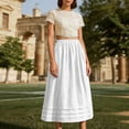 thumbnail image 2 of Lusa Long Skirts for Women 2026 Summer Boho Pleated Loose Fit Lightweight Flowy Skirt Pure Color Casual Elastic High Waisted Swing A-Line Maxi Skirts White XL, 2 of 5