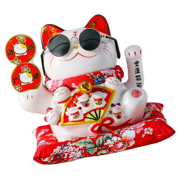 Gato de la suerte del Feng Shui chino: Amuleto de la fortuna y la riqueza / Gato blanco de la suerte, el mejor regalo Gafas de sol de moneda