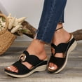 thumbnail image 3 of Rokment Orthopedic Platform Wedge Slides Sandals for Women with Arch Support Vintage Casual Comfortable Metal Leather Open Toe Chunky High Heels Slip on Backless Dress Sandals Black Size 6.5, 3 of 6