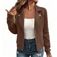 thumbnail image 2 of Womens Jacquard Textured Chevron Moto Jacket Lapel Collar Slim Short Biker Coat with Zip Pockets Casual Outerwear Brown L, 2 of 9