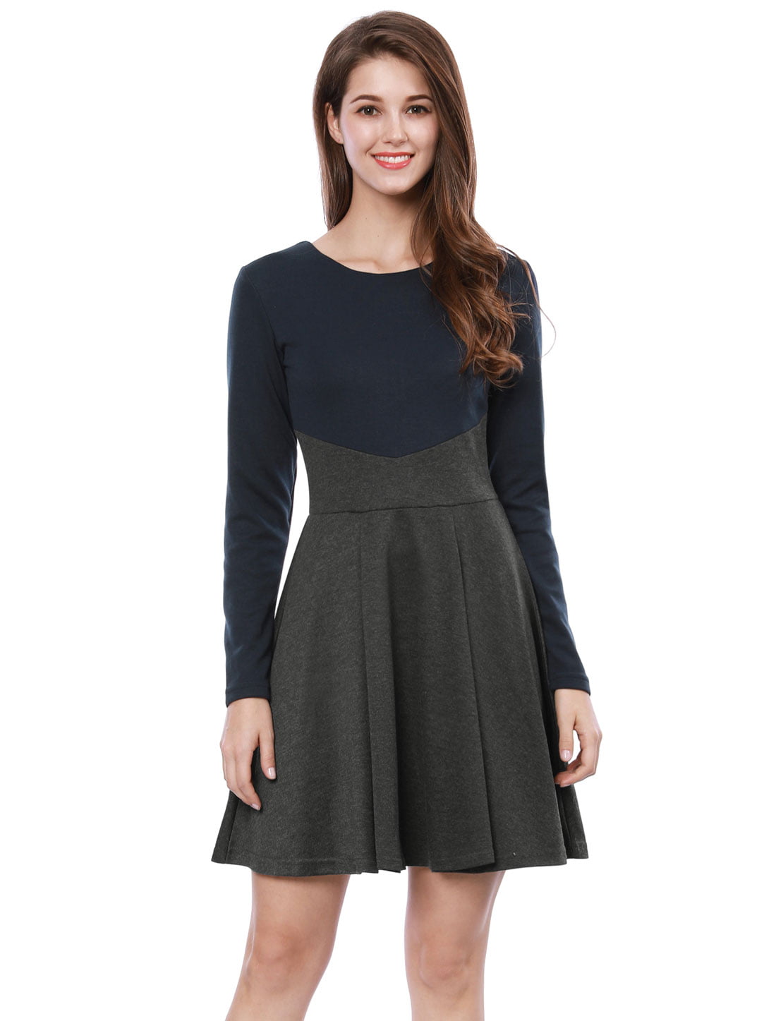 Unique Bargains - Women Skirt Contrast Color Above Knee A Line Dress ...