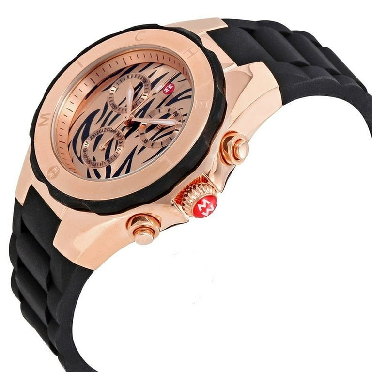 MICHELE Tahitian Jelly Bean Rose Gold Tone Black Tiger Dial Watch