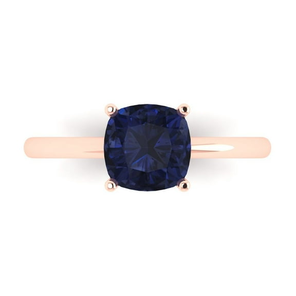 Clara Pucci 14K Rose Gold 2ct BlueSapphire Solitaire Ring for Women