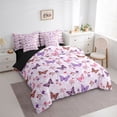 thumbnail image 3 of Homewish Boho Butterfly 7-Piece Twin Bedding Sets,Rustic Flower Bedding Comforter Set,Pink Purple Sheet Sets For Girls Kids,Luxury Bedroom Decor Reversible, 3 of 8