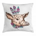 thumbnail image 1 of Farm Animal Throw Pillow Cushion Cover, Abstract Sketch of Pig Portrait with Colorful Bohemian Style Feathers, Decorative Square Accent Pillow Case, 20" X 20", Peach and Multicolor, by Ambesonne, 1 of 2