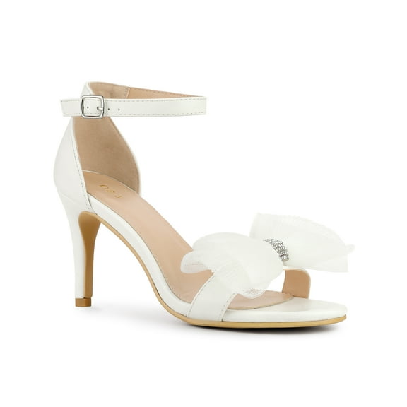 Perphy Rhinestone Ankle Strap Mesh Bow Stiletto Heel Sandals for Women