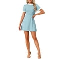 thumbnail image 2 of INSPIRE CHIC Vestido de Manga Corta Vintage con Panel de Contraste y Cuello Volante para Mujeres en Azul Lago, 2 of 6