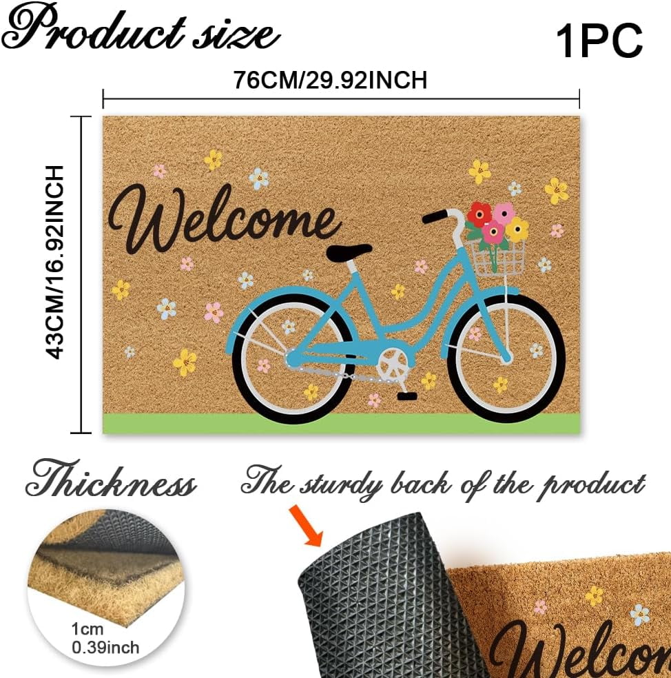 1Pcs Coir Door Mats Outdoor Welcome Matt Front Door Mat Door Mats for Outside Entry Non-Slip Bicycle Design Doormat for Indoor Outdoor