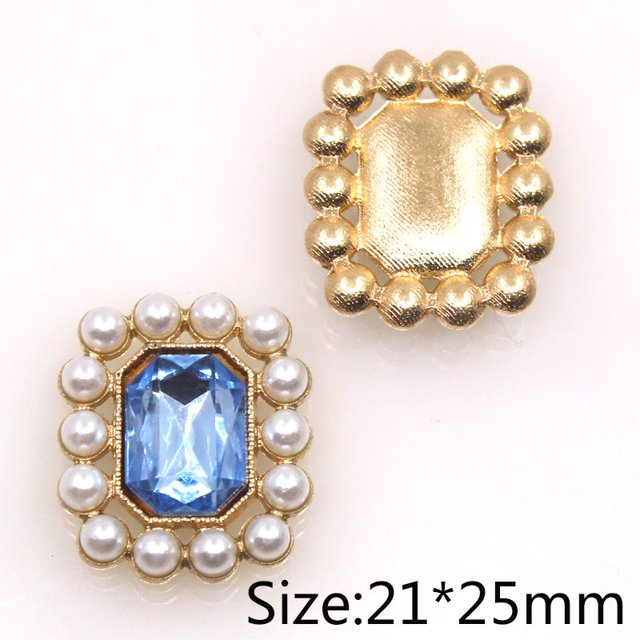20Pcs/Lot 21*25MM Alloy Pearl Rhinestone Flat Bottom Sewing Buckle Handmade DIY Apparel Wedding Decoration Accessories Light Blue
