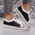 thumbnail image 4 of Rokment Sparkly Rhinestones Fuzzy Platform Fashion Sneakers for Women with Fleece Lined Winter Warm Glitter Snow Ankle Boots Flats Low Top Tennis Shoes Black Size 7.5, 4 of 8