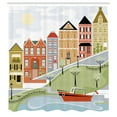 thumbnail image 3 of Ambesonne Cartoon Shower Curtain, Quaint Village Street, 69"Wx70"L, Green Teal, 3 of 5