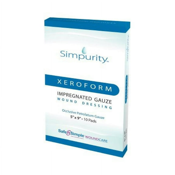 Simpurity Xeroform Impregnated Dressing, 5 x 9 Inch, 10 Count