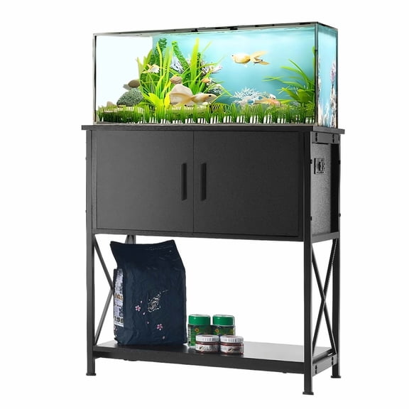Aquarium Stand 29 Gallon, Steel Fish Tank Stand with Storage, 28.7x16.5x30in, 242.5lbs Capacity, Reptile Tank Stand, Black