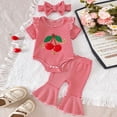 thumbnail image 2 of CAICJ98 Baby Girl Easter Outfit Newborn Infant Short Sleeve Bunny Embroidery Romper Flared Pants Set Headband Cute Clothes (Red,3-6 Months), 2 of 5