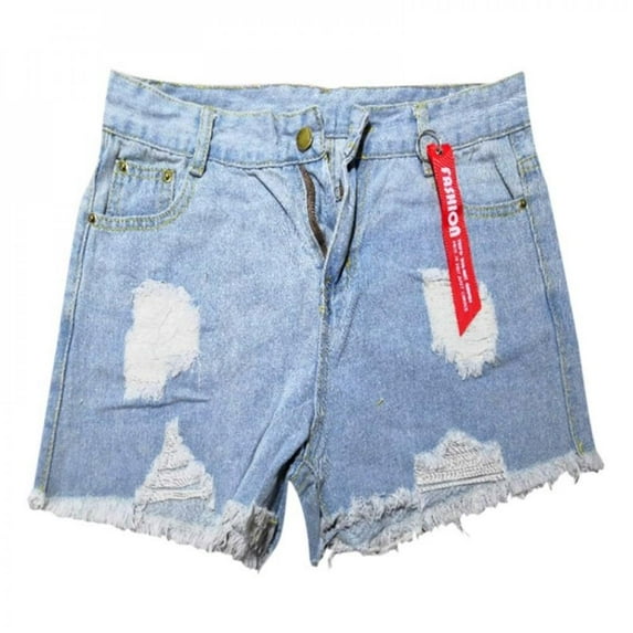 Women Solid Color High Waist Jeans Shorts Slim Casual Slim Waist Summer Loose Hole Denim Shorts