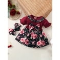thumbnail image 3 of hirigin Kids Toddler Girls Summer Dress Casual Sweet Ruffle Trim Floral Short Sleeve Princess Dress and Bow Headband, 3 of 9