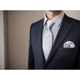 thumbnail image 3 of Mens Necktie Satin Silver Off White Light Grey Checkered Rhomibic Tie Set Classic Size 57.5"×3.15", 3 of 6