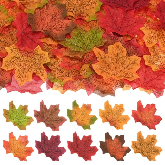 500-Pack Artificial Maple Leaves, Fake Fall Leaves Faux Autumn Leaves for Thanksgiving/Wedding/Party[8cm, Mixed 10 Colors]