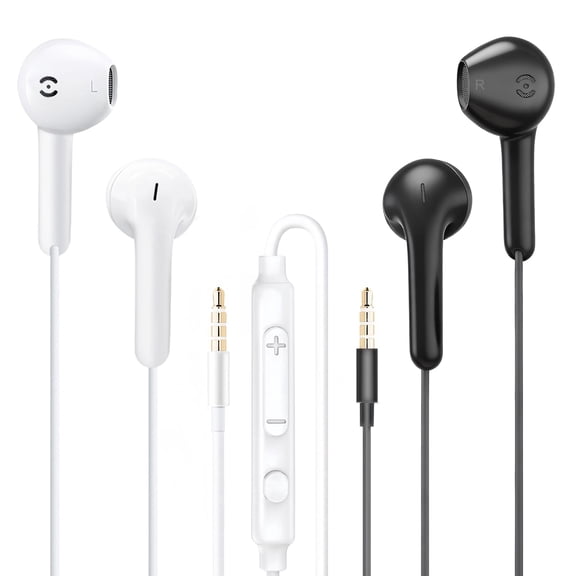 MAS CARNEY Wired Headphones Earbuds with Microphone WH9, in-Ear Wired Earphones Compatible with Samsung Huawei Vivo Oppo Mi Redmi, Black White