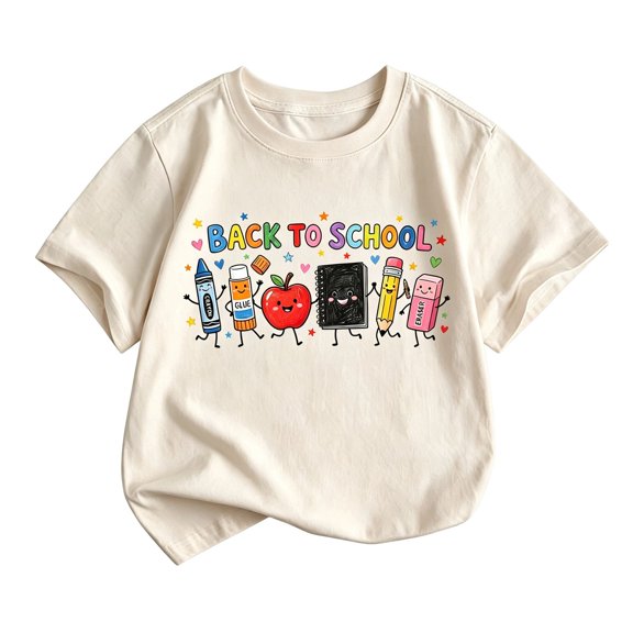 Ruiwill School Shirts For Girls Summer Crew Neck Short Sleeve Kids Tops Casual Back To School Letter Print School Outfits For Girls Size 2-3 Years