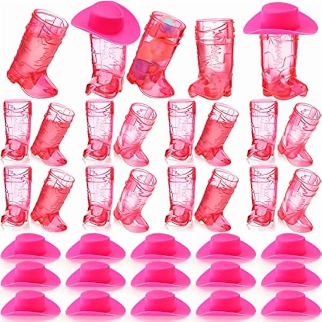 wonima02 32 Pcs Mini Cowboy Boot Glasses Plastic Cowgirl Party Supplies Western Plastic Mugs for Cowboy Cowgirl Decorations Bachelorette Party Supplies Pink Boot Cups (Rose Red)