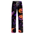 thumbnail image 6 of Zydvens Women Halloween Pajama Pants Wide Leg Lounge Wear with Pockets Soft Elastic Waist Drawstring Sleepwear Bottoms Cute Cartoon Cat Pumpkin Costume Cosplay Party S-3XL, 6 of 7
