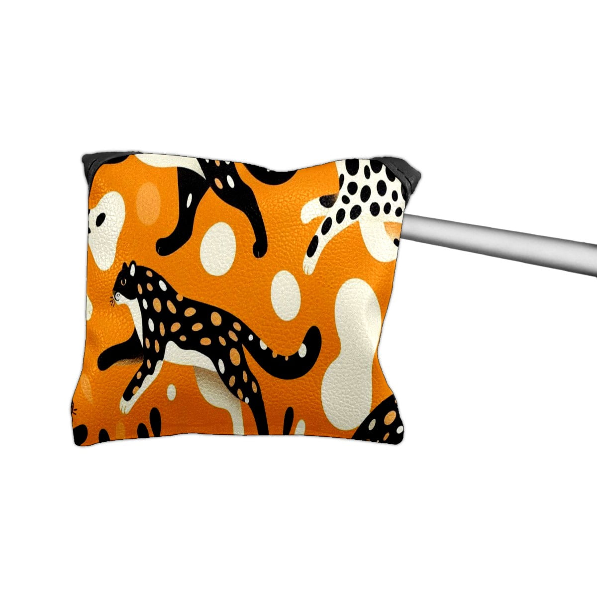 Orange Leopard Print Putter Cover, Waterproof PU Leather with Plush Velvet Lining, Unisex Golf Headcover