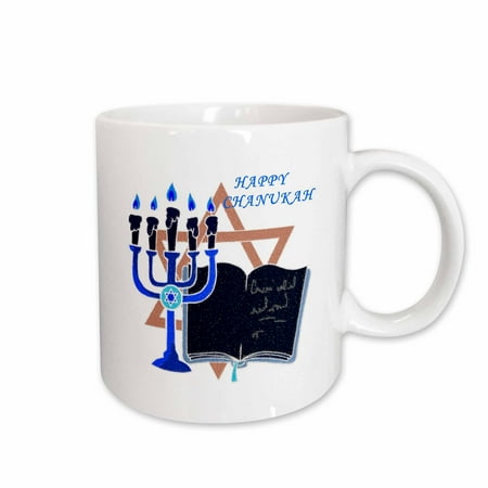 

3dRose Menorah n Star Of David With Happy Chanukah Ceramic Mug 11-ounce