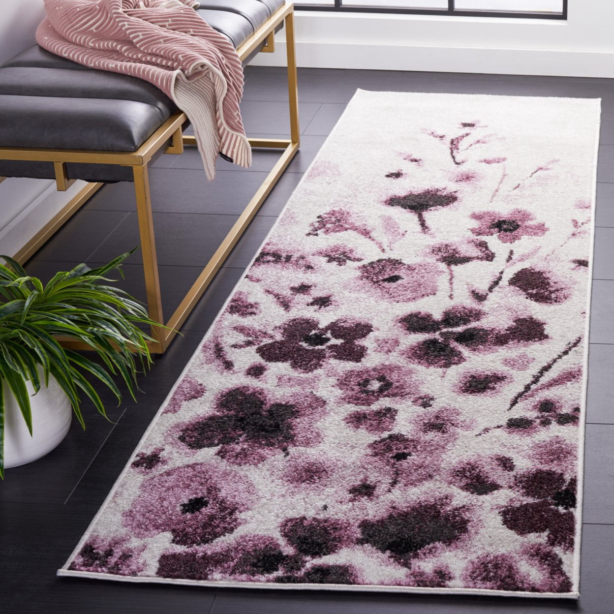 SAFAVIEH Adirondack Brannon Floral Area Rug, Ivory/Purple, 6' x 6' Square